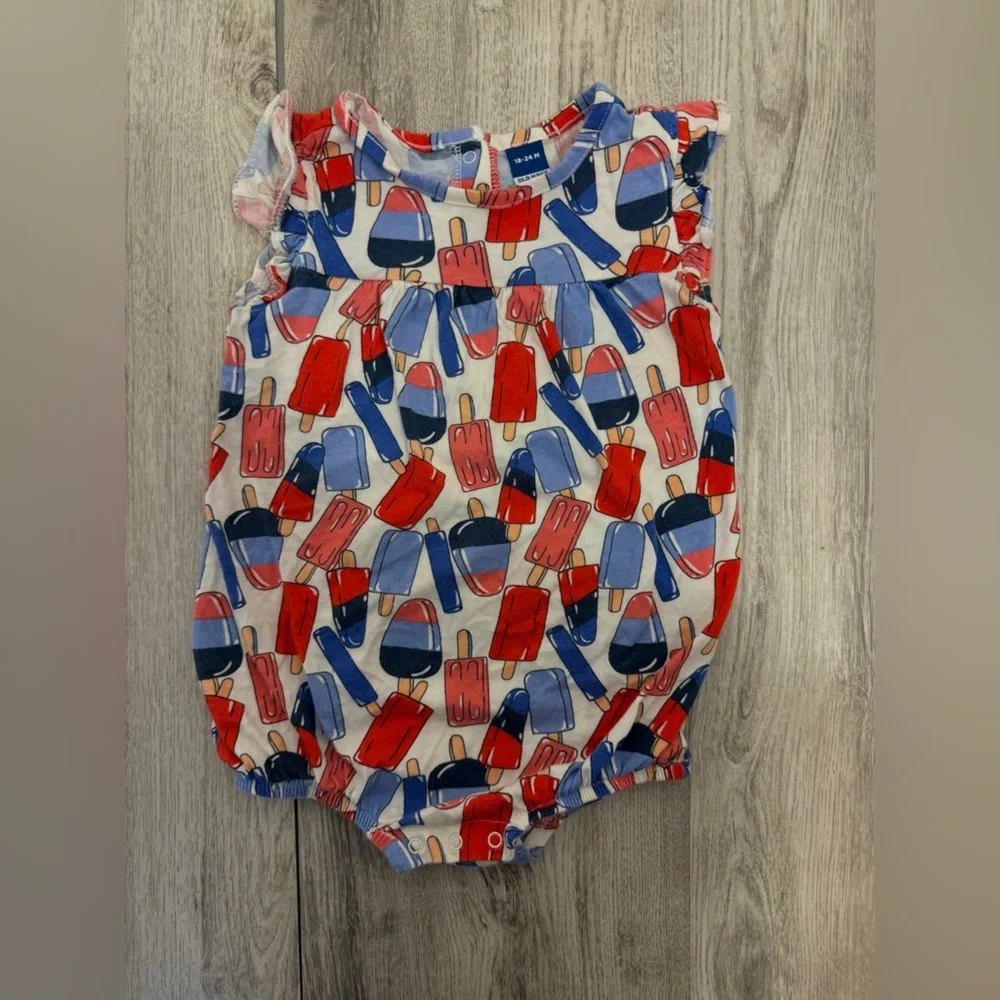 Old Navy Red White and Blue Popsicle Print Baby Romper